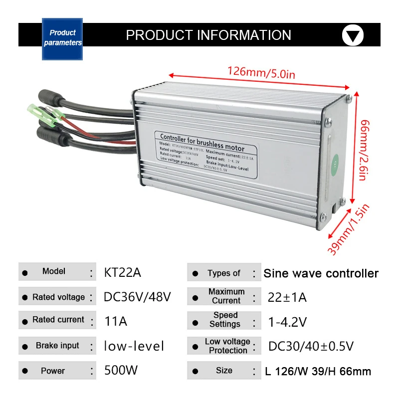 Original E-Bike KT Controller 36V/48V KT-22A Sine Wave Controller Waterproof Plug with light Wire,Bicycle refit Accessory