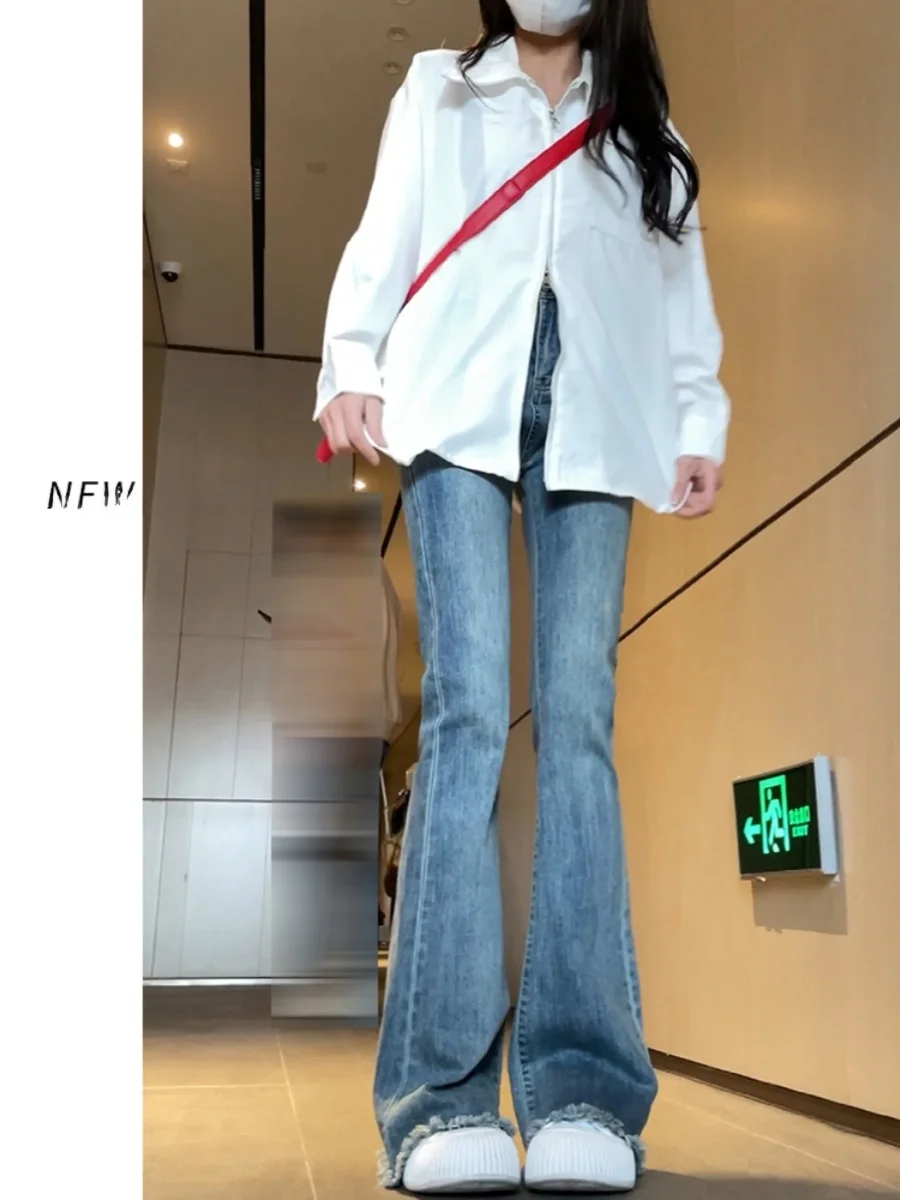 

American Sle Bell Bot Jeans Women's plus Size Retro Small Hoof Pants High Waist Bell Pants Cotton Stretch Denim