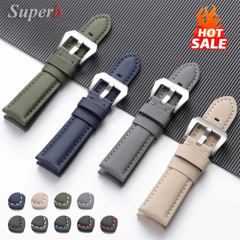 Wasserdichtes Sailcloth-Leder-Uhrenarmband, hochwertiges Canvas-Nylon-Uhrenarmband, 20/22/24/26 mm, Armband für Herren, Universal-Armband
