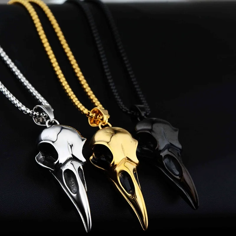 

Retro Viking Raven Skull Pendant Necklace for Men Women 316L Stainless Steel Crow Skull Necklaces Fashion Jewelry Gift Wholesale