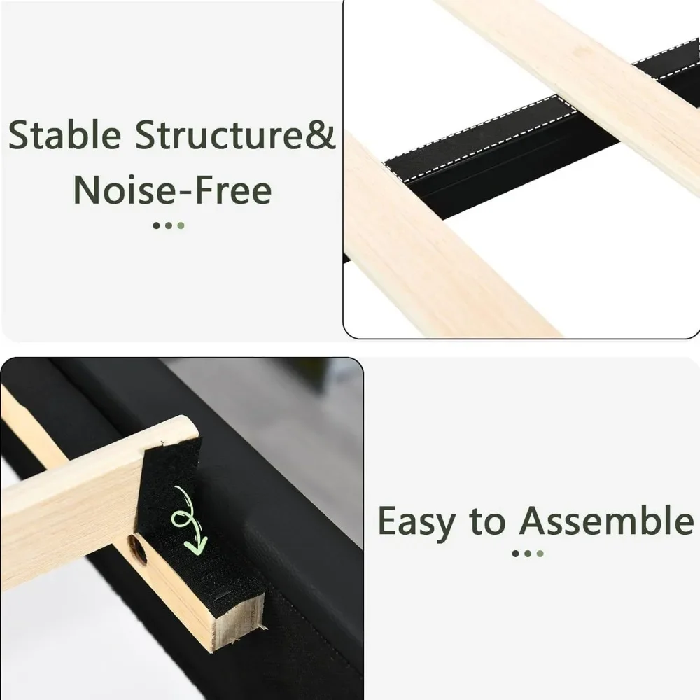 إطار سرير، إطار سرير منجد بحجم كوين مع لوح رأسي، أضواء LED RGB، دعم شرائح من الخشب الصلب، بدون صندوق