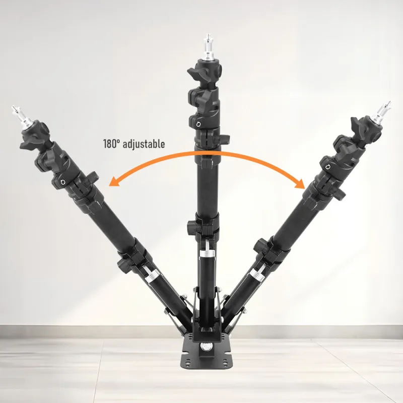 Metalowy stojak na lampę do montażu na ścianie Trójkątne wysięgniki do fotografii Światło stroboskopowe Monolight Lampa pierścieniowa 180 °  