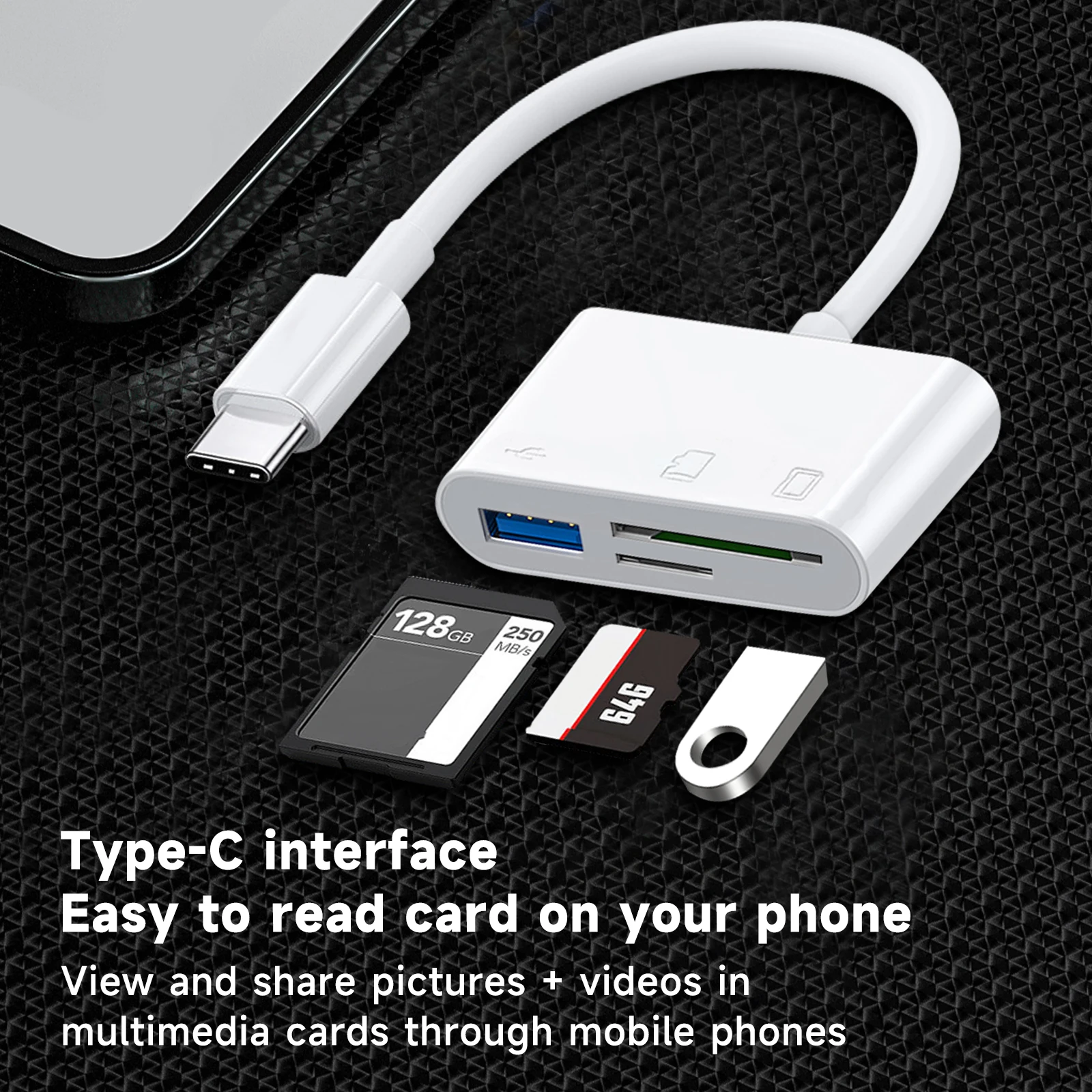 Lector de Tarjetas OTG Tipo-C, Adaptador de Tarjetas de Memoria USB C a SD/TF para Laptop, Teléfono, Tablet, Cámara, Transferencia de Datos