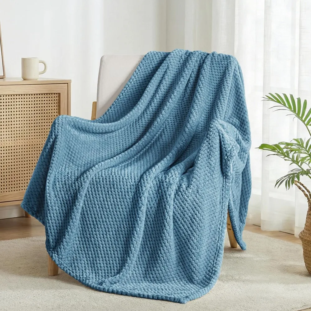 Extra Large Fleece Throw Blanket 50x70 Inches Super Soft Warm Cozy Lightweight Waffle Knit Textured Fuzzy Plush Blanket for Couch Sofa Bed Living Room Lounge Travel Nap Decor Slate BlueThis Ultra Soft and Snuggly