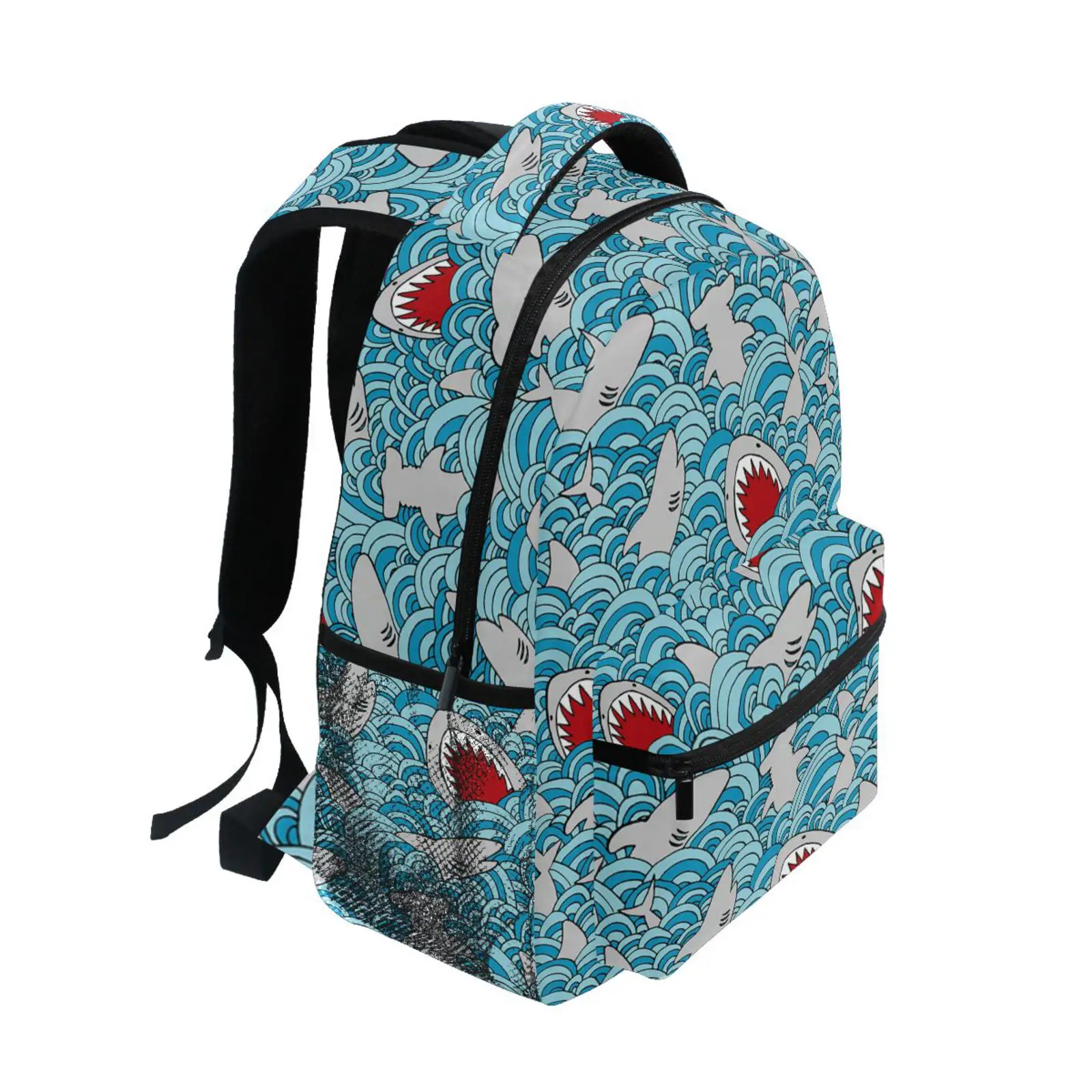 Mochila com estampa de tubarão dos desenhos animados infantis, mochila adequada para menino e menina, bolsa para laptop, volta à escola, juventude, luxo, novo