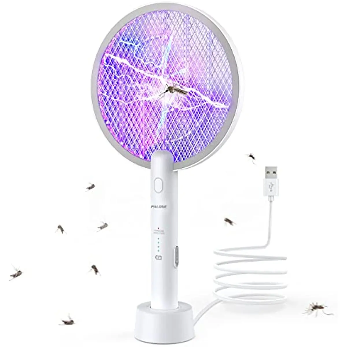 2 in 1 Mosquito swatter Electric Fly Bug Killer Lamp Zapper with 1200mAh Battery USB charge with Safety Mesh for Indoor,Outdoor