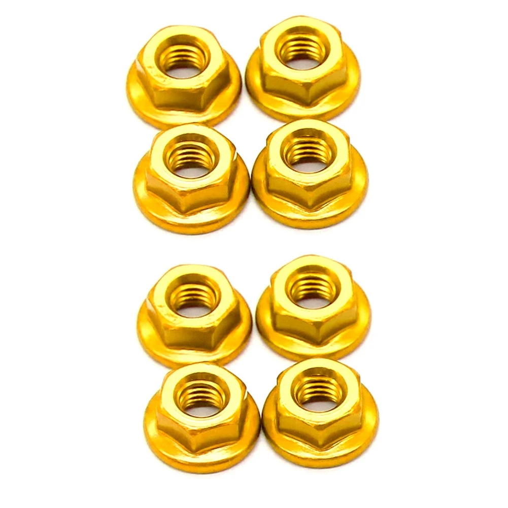 8Pcs CNC Metal Flange Lock Nut M4 1/10 1/8 1/14 RC Car Truck Crawler Drift TRX4 SCX10 SCANIA Universal Part,Gold