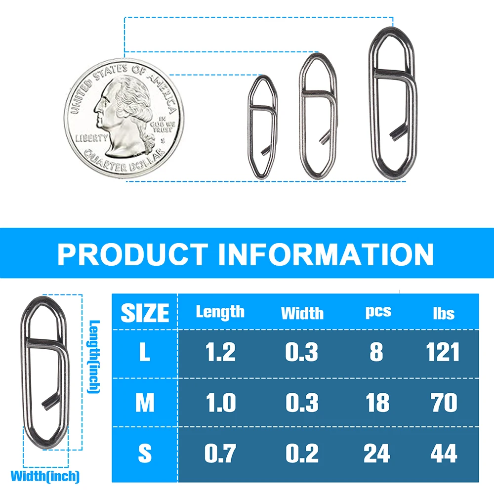 مشبك مشبك سريع التغيير من الفولاذ المقاوم للصدأ ، مشابك سرعة الصيد ، مشابك إغراء عالية القوة ، 50 أو
