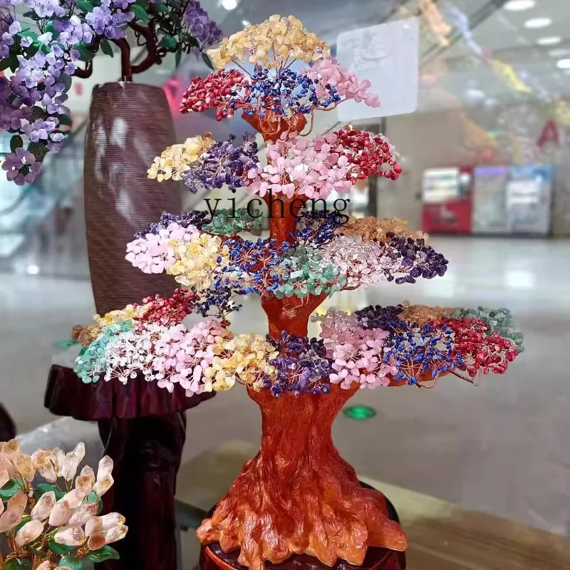 bj-11 natural crystal cash cow seven-color crystal fortune tree large lucky ornament living room