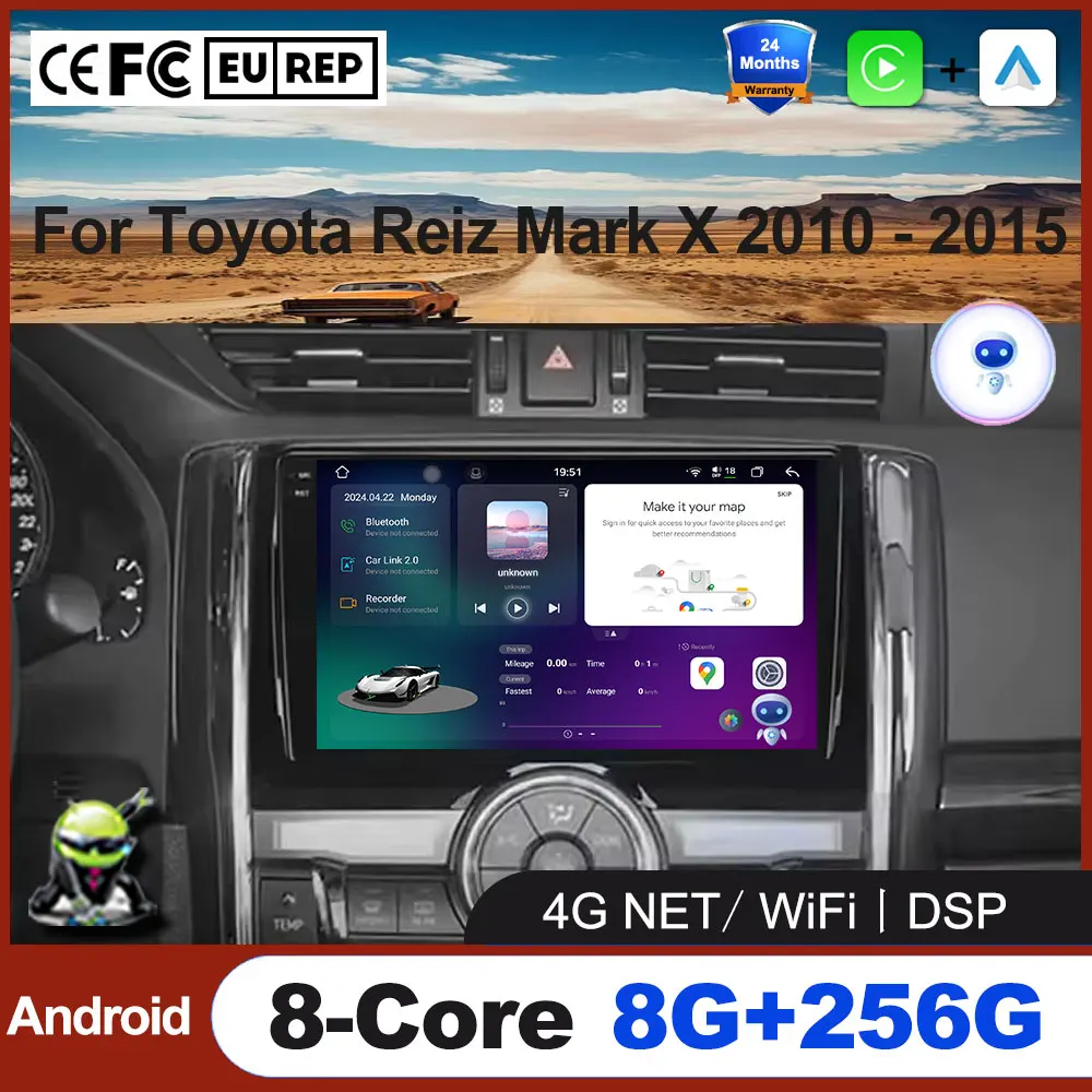 

Wireless CarPlay android Auto For Toyota Reiz Mark X 2010 - 2015 car radio 4G LTE+Wifi Car Multimedia GPS Navigation Bluetooth