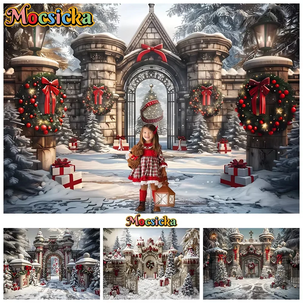 

Mocsicka Christmas Castle Photography Backdrop Green Tree Flower Baby Photo Background Shooting Prop Decoration Studio Photocall