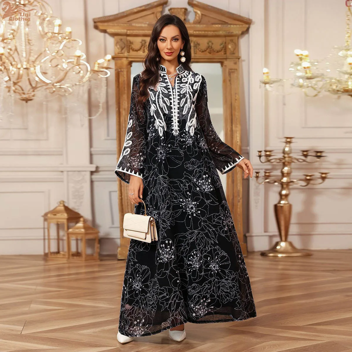 

Ramadan Dubai Abaya Muslim Woman Maxi Dress Beaded Embroidery Abbayas Kebaya Caftan Marocain Femme Robe Islam Jalabiya Vestidos