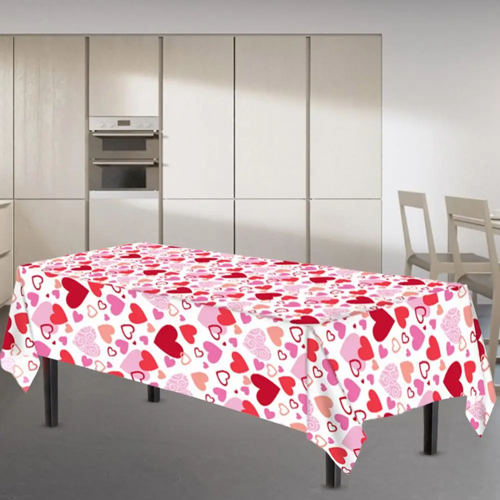 Valentine's Day Tablecloth Heart Printed Create Atmosphere Romantic Dinner Decoration Peva Material Tablecloth Home Room Decor