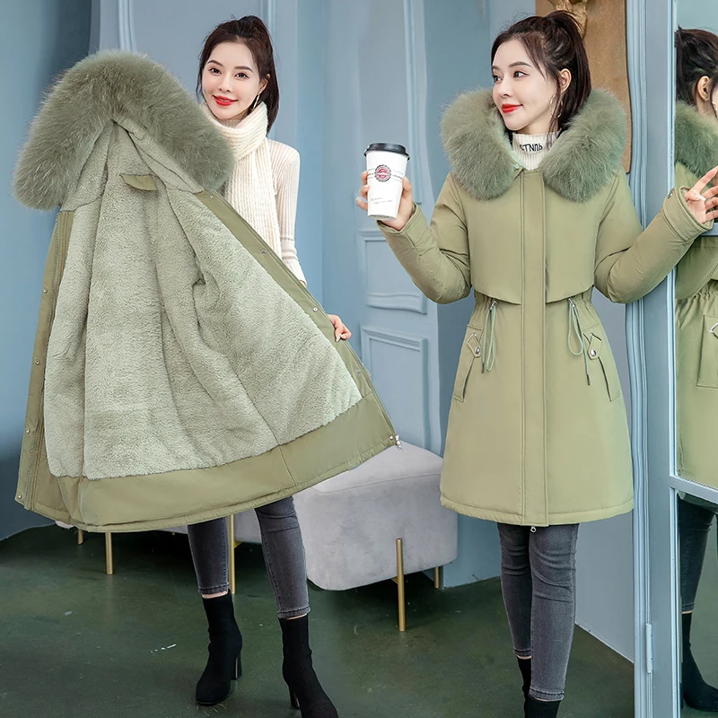 plus Size Loose Parka Thiened down Cotton Jaet Women's Mid-Length Korean Sle New Waist-Cinching 200 Pou Fat MM Cotto...
