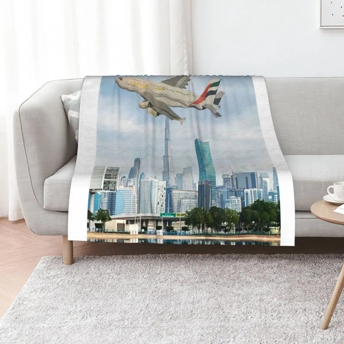 

Emirates Airbus A380 flying over Dubai Throw Blanket Beach Blankets For Bed For Baby funny gift Blankets