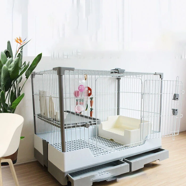 R81 New Large Double-drawer Home Rabbit Cage Prevents Urination