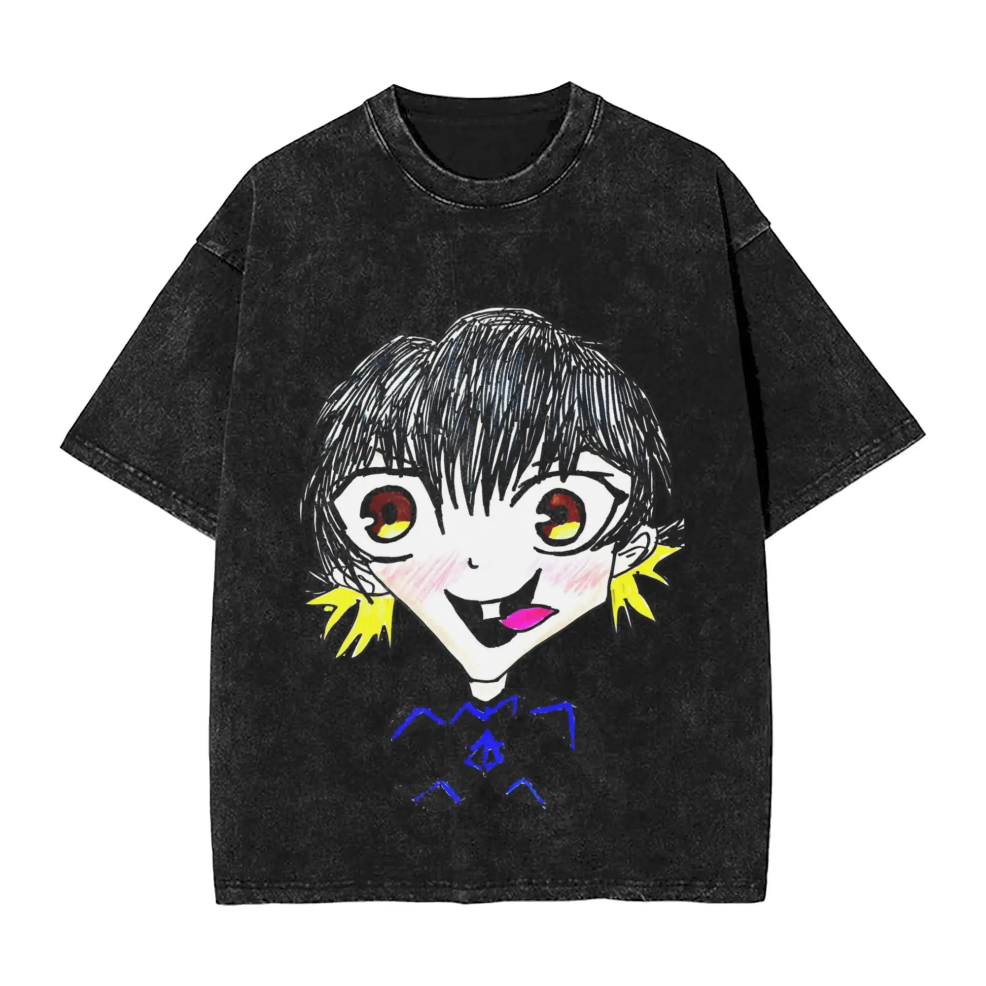 Bacteria Bluelick One Teef Blue Locks Washed T Shirts Streetwear Hip Hop  T-Shirt  Tees for Men Women Cotton High Street Summer