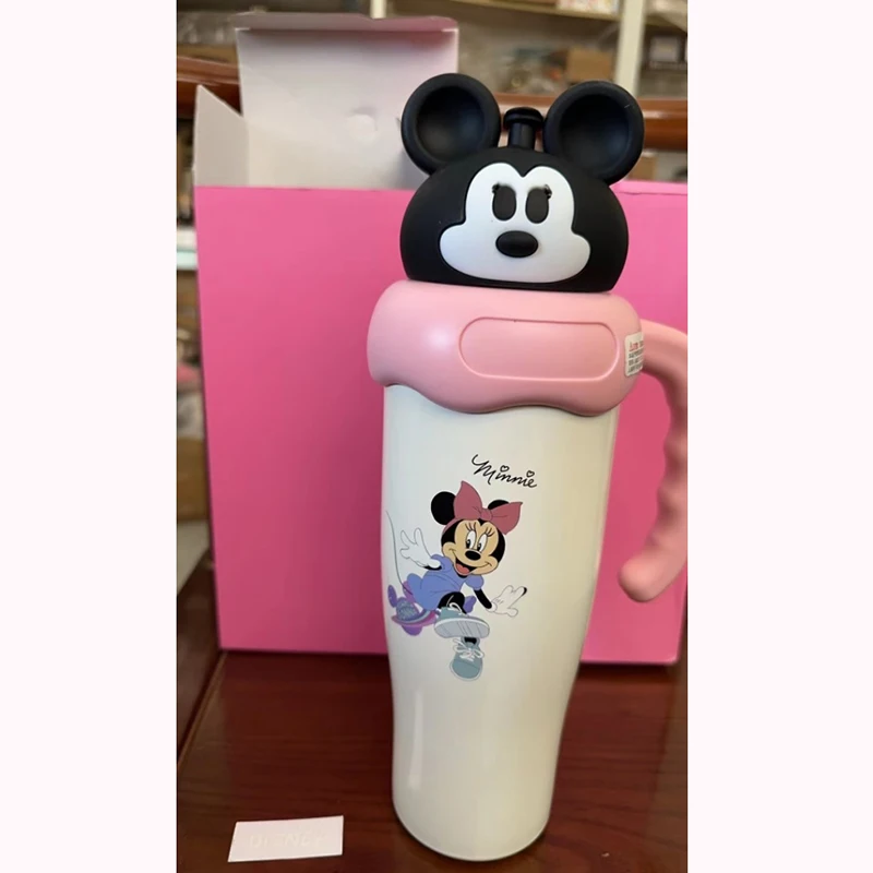 800 ml Kreskówka Disney Mickey Minnie Lotso Kubek termiczny o dużej pojemności 316 Stalowy kubek ze słomką do kawy Prezent