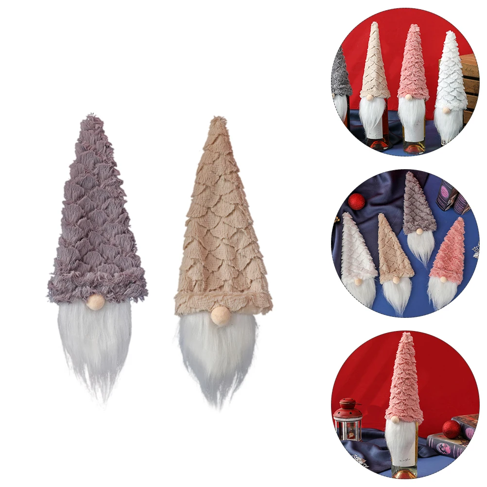 

4pcs Xmas Gnome Wine Bottle Covers Red Wine Decor Party Supplies Gnome Bottle Decor Festive Holiday Cover For Christmas Party