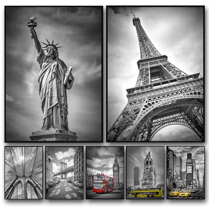 Pintura de Diamantes 5D DIY con Diseño de Lugares Emblemáticos del Mundo en Blanco y Negro, Nueva York, París y Londres, Arte Hecho a Mano, Regalo Creativo Exquisito, Decoración para el Hogar
