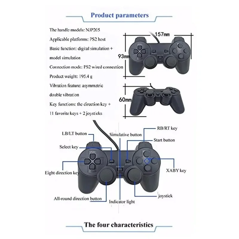 Mando con cable para Sony PS2, mando con vibración para consola PS2