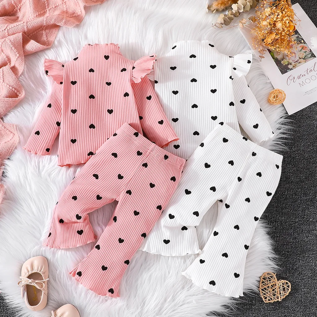 2Pcs Clothing Set For Kid Newborn Girl 3-24 Months Pyjamas Long Sleeve Pajamas Outfit Toddler Infant Love Printing Set For Baby