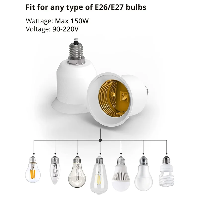 25 Pack E12 To E26 Adapter E12 Light Socket To Medium Base E26 E27 Converter Light Socket Adapter Chandelier Socket-[Qahk]