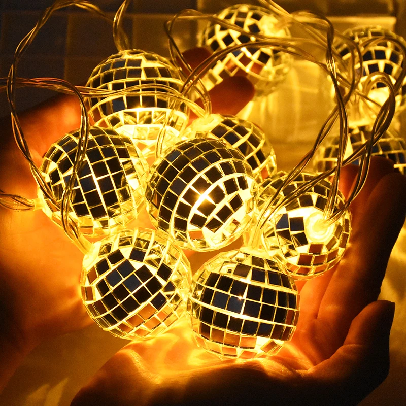 

1.5m Christmas Ball LED String Lights Xmas Glitter Mirror Ball Hanging Ornament Christmas Decoration For Home Navidad New Year