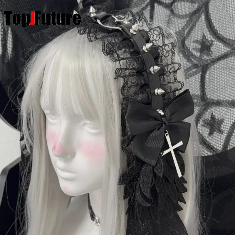 

Women Lace y2k girl gothic lolita cosplay Harajuku Punk hairbands hairband wing hair hoop Lolita Buckle rivet love Headband