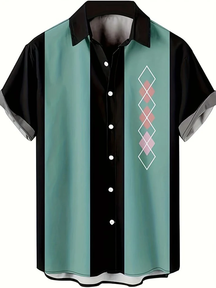 Camisa de manga corta Casual de verano para hombres a la calle a diario, camisa de manga corta estampada a rayas para hombres