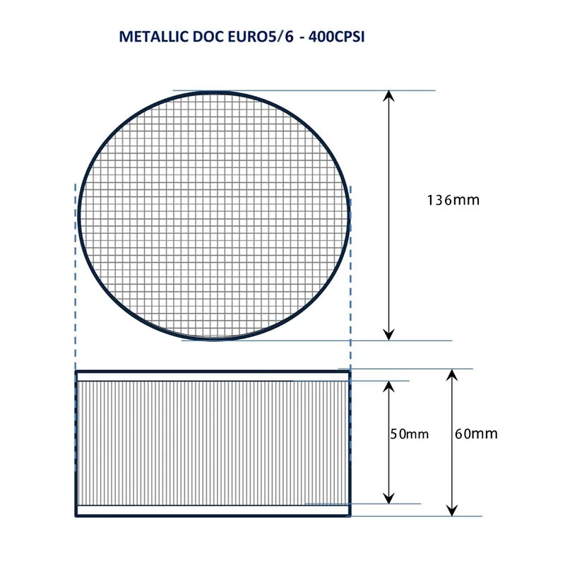Diesel Vehicle Catalytic Converter Diesel DOC Catalytic Converter Metal Substrate METALLIC DOC EURO5/6 400CPSI 136x60mm