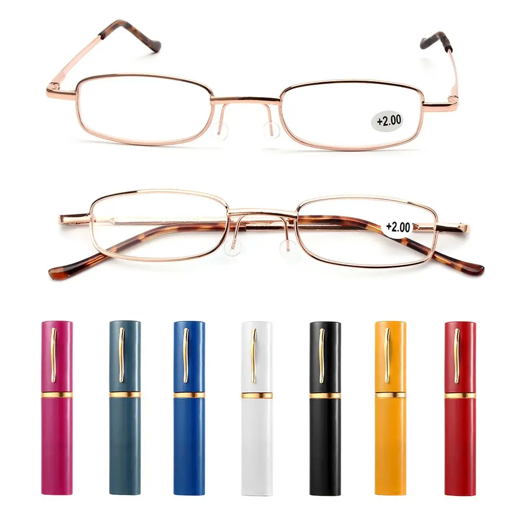 Portable Presbyopic Glasses Reading Glasses with Pen Tube Case Metal Case Spring Hinge Eyeglasses Vision Care +1.00~+4.00