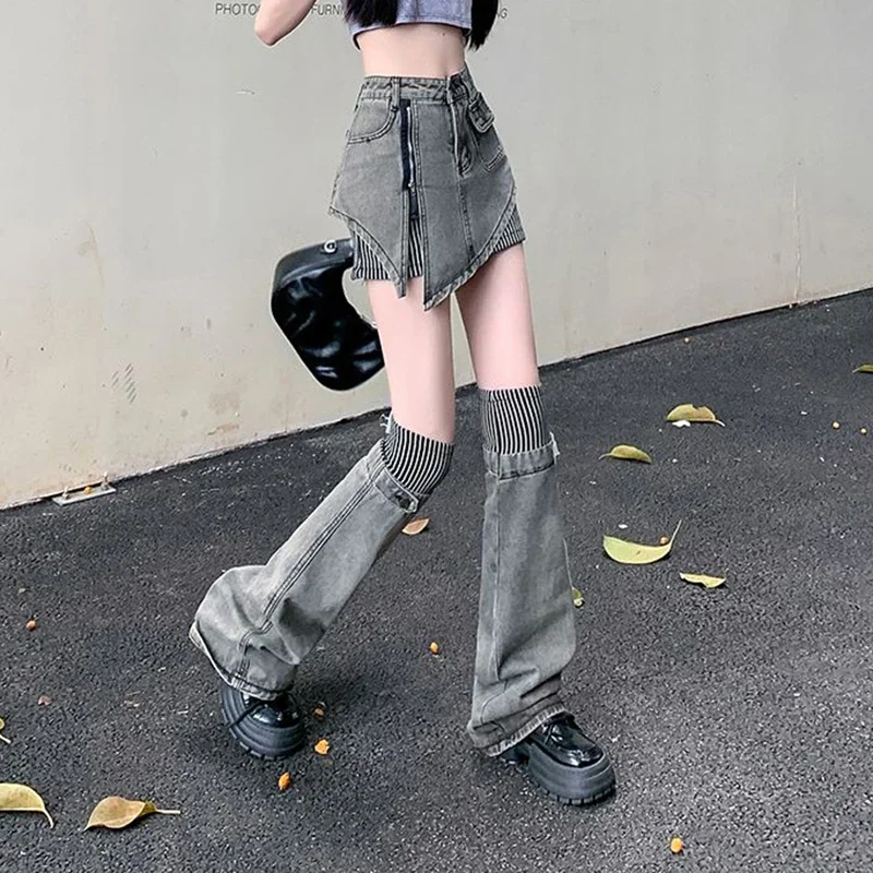 Real time shooting of retro denim skirt for women, 2024 summer new outfit, wearing spicy girl short skirt leg set, two-piece set