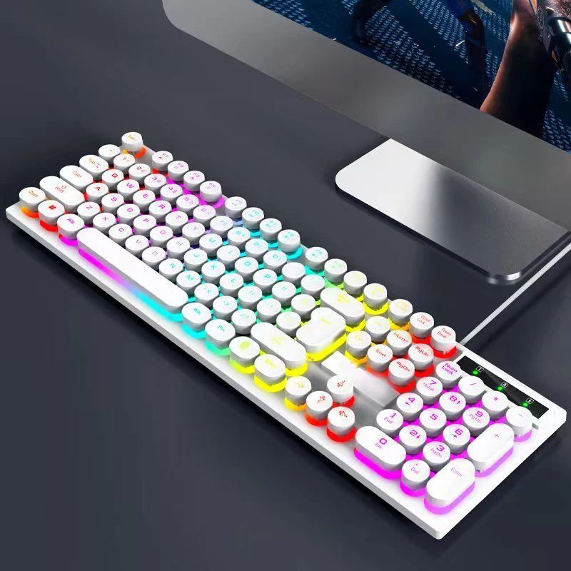 Hot Sale 104 Keys Retro Mechanical Keyboard Rainbow Backlit Punk Round Keycaps USB Wired Gamer Teclado Gaming Keyboard