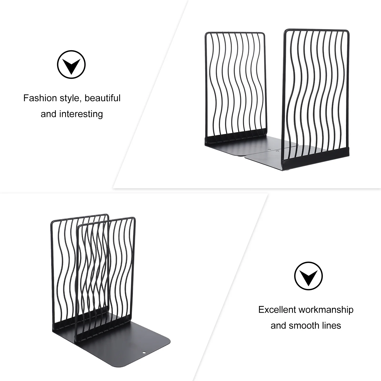 

2Pcs Book Stand Set Hollow Iron Desktop Organizer for Books Magazines Display Stand Storage Holder Wrought Art Bookend Supply