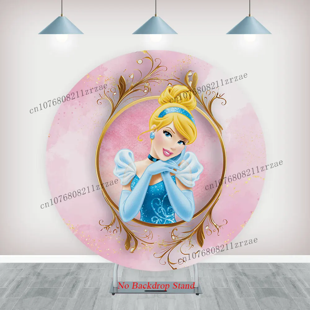 سندريلا غطاء خلفية مستديرة طفل فتاة 1st حفلة عيد ميلاد الديكور استحمام الطفل راية لطيف حائط الخلفية التصوير الدعائم