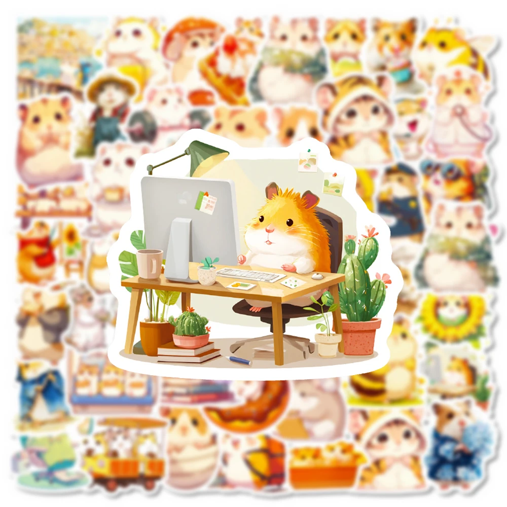 

10/30/56pcs Watercolor Animal Hamster MEME Stickers Cute Cartoon Graffiti Sticker Toy DIY Notebook Guitar Bike Funny Decals Pack