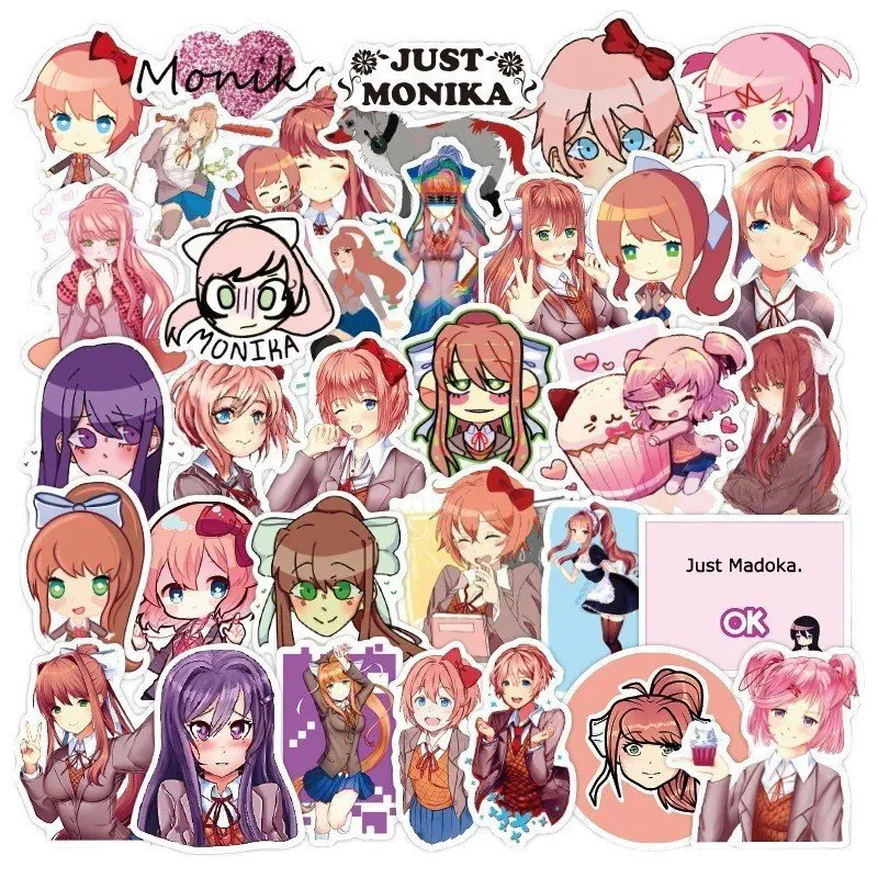 50 Stück Anime Doki Doki Literature Club Cartoon Monika Graffiti Dekor-Aufkleber für Gepäck – Detail 2