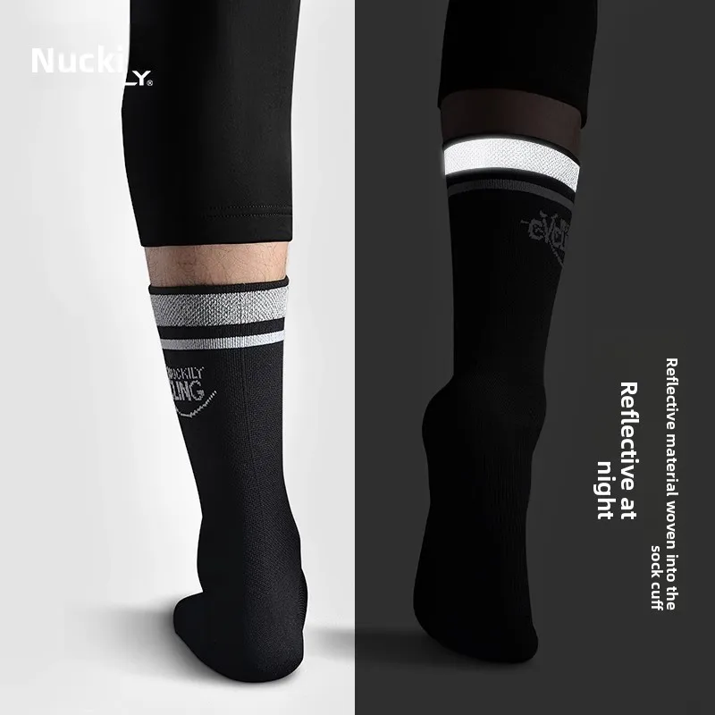NUCKILY Gradient Compression Socks Reflective Quick-Dry Moisture Wicking Anti-Slip Breathable Outdoor Cycling Running Sports Soc