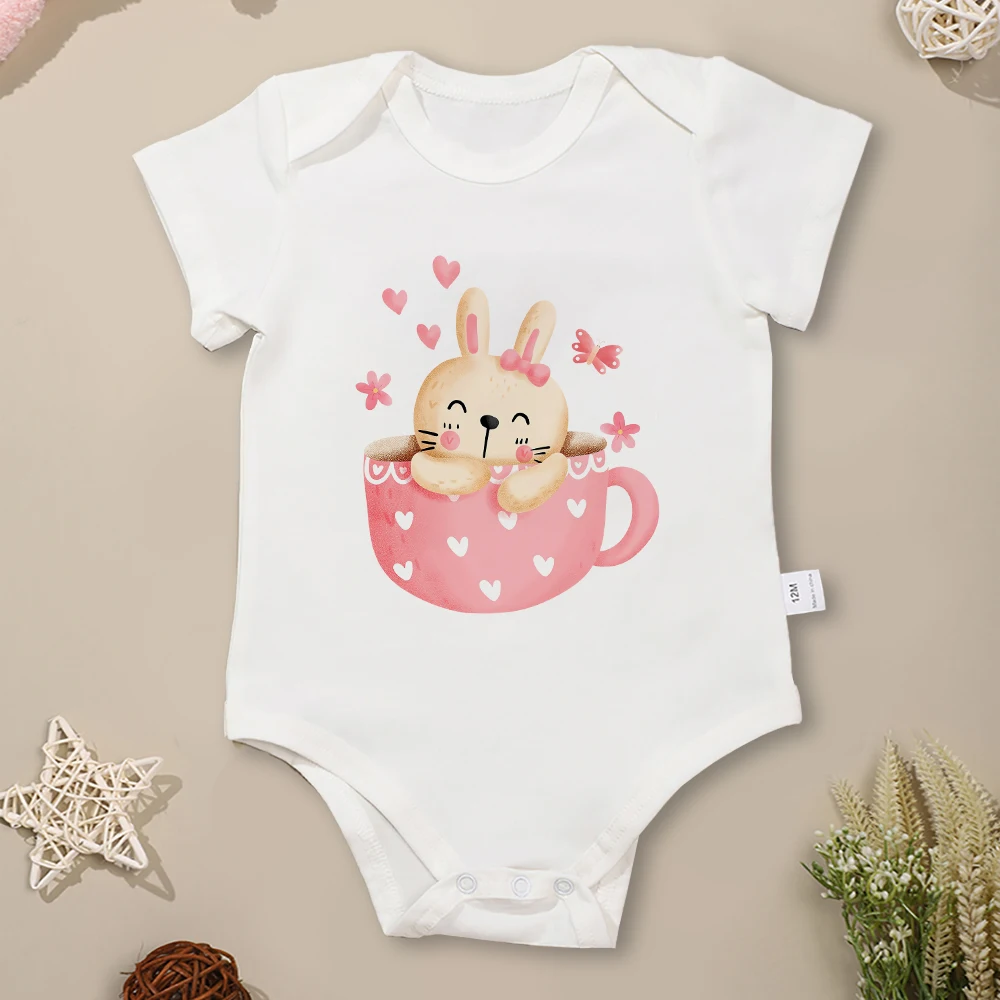 Cute Rabbit Pattern Baby Girl Clothes Cotton Onesie High Quality Comfy Breathable Infant Bodysuit Pink Home Casual Versatile