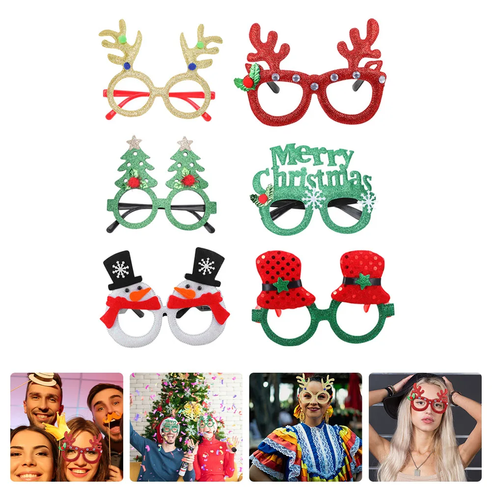 

6 Pairs Children Party Glasses Christmas Decoration Supplies Antlers Cloth Eyeglasses