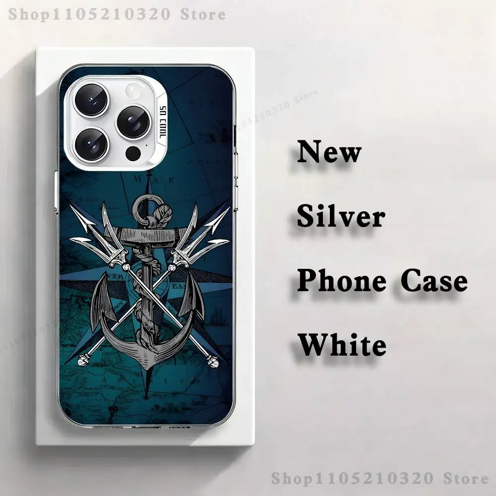 حافظة هاتف على شكل قارب مرساة على شكل عجلة السفينة لهواتف iPhone 17,16,15,14,13,12,11,Mini,Pro,E,MAX غطاء أبيض من السيليكون غير اللامع #6