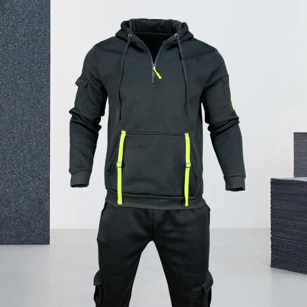 Men Hoodie Daily Hoodie Stylish Men's Hoodie Zippered Drawstring Pullover with Pocket Strap Detail for Warmth Sporty Appeal