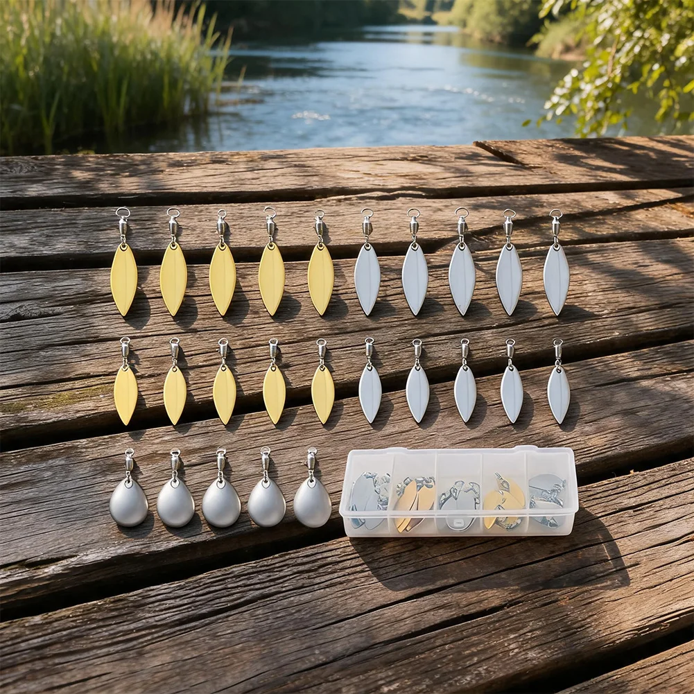 Metal For Spinner Vane Kit 25pcs Includes Silver and Gold Mirror Plated For Blades for DIY Fishing Lure Projects