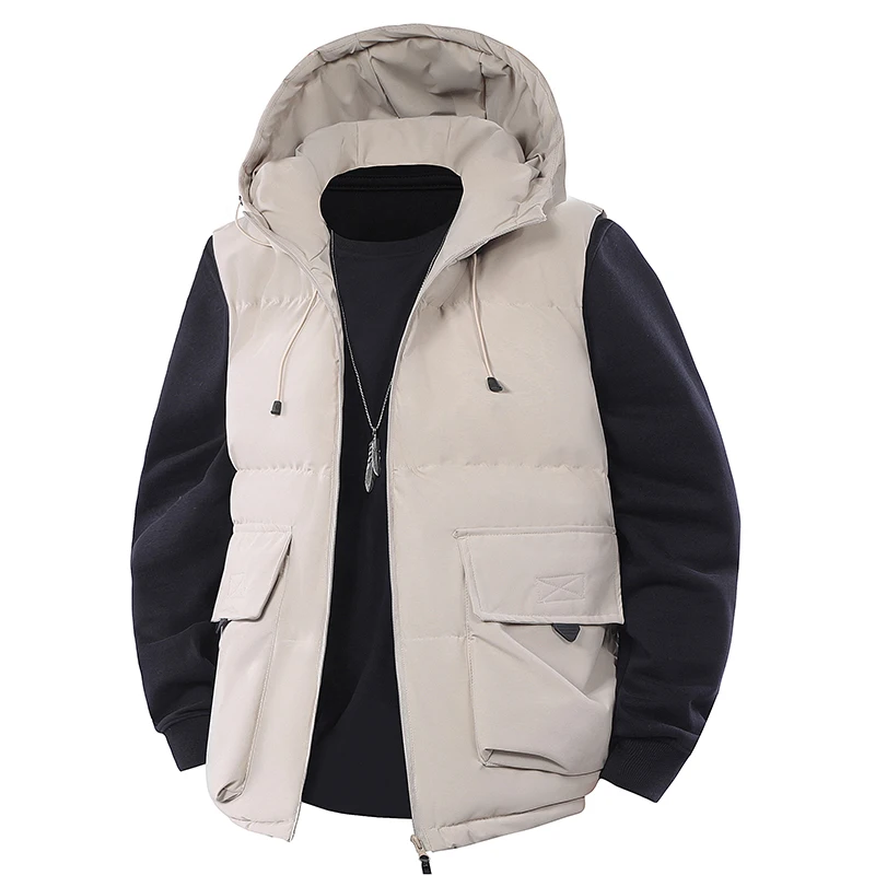 

Новые зимние мужские уличные ветрозащитные жилеты с капюшоном, осенние мужские теплые повседневные модные жилеты без рукавов на молнии, брендовый жилет, мужское пальто, парка Hombre