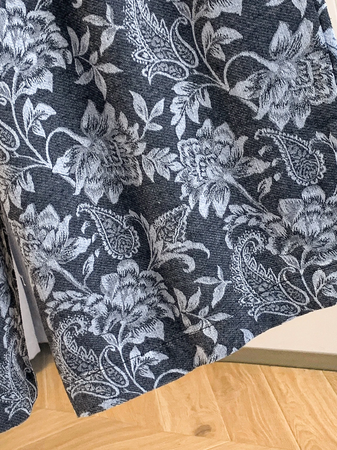 Retro-Hose aus schwerem Baumwollleinen mit elastischer Taille, schmal, gerade, lässig, Neun-Minuten-Hose mit weitem Bein, Blumenstickerei, lockere Passform