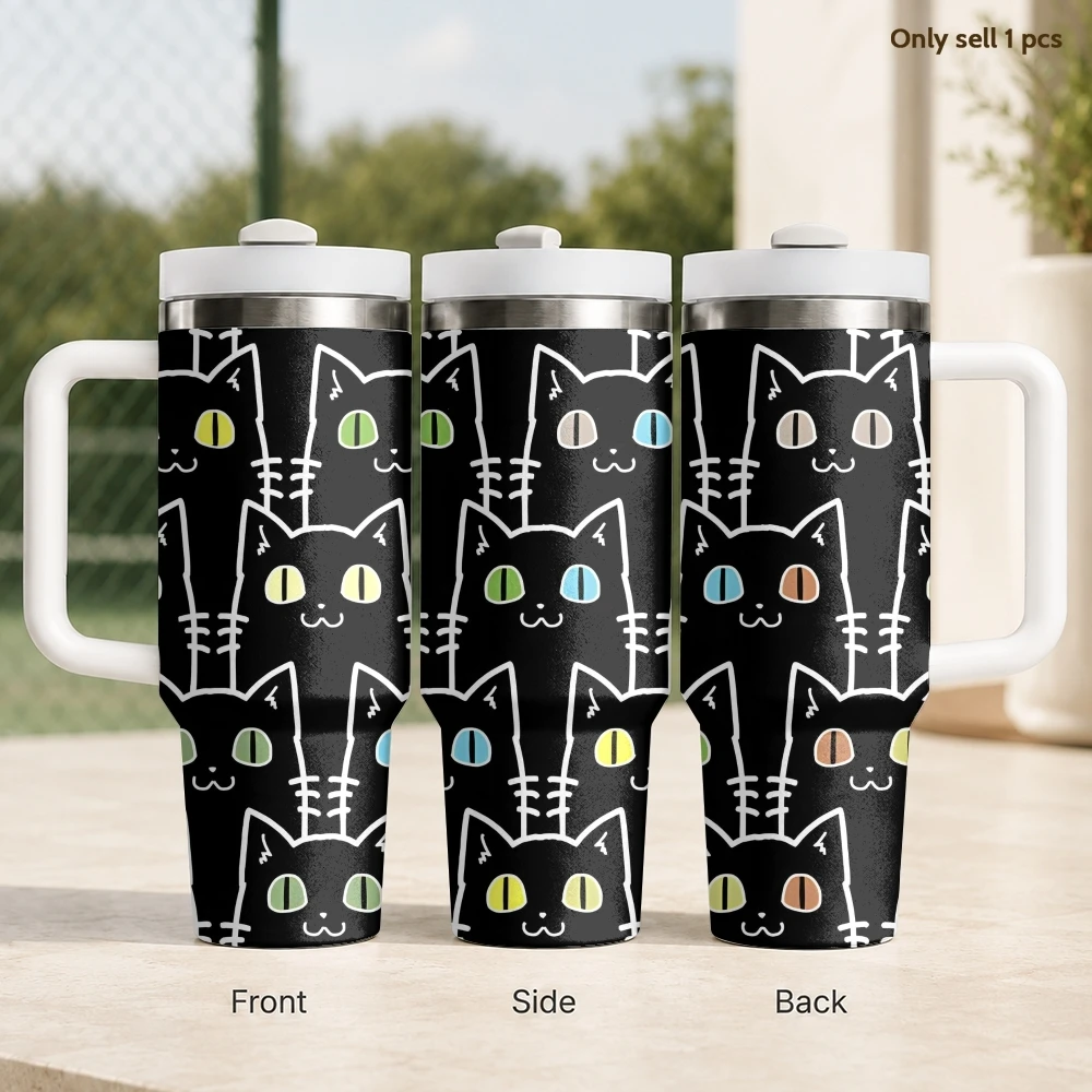 

Cat Direct Gaze Vacuum Flasks 40oz Stainless Steel Insulated Tumbler with Handle Straw Leakproof Cup Daily Travel Mug