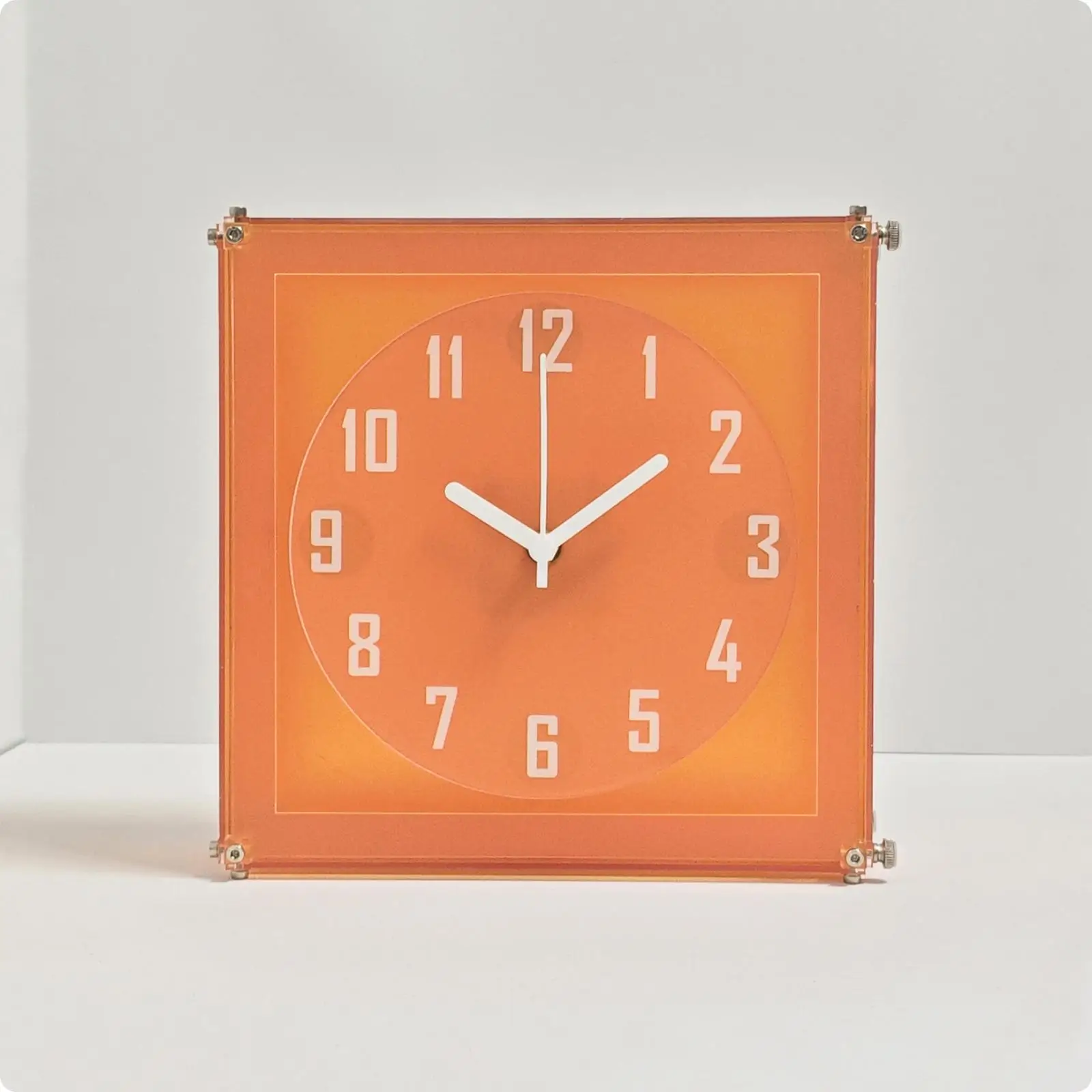 Modern Acrylic Wall Clock Orange Frame Silent Analog Timepiece for Kitchen Bedroom Office