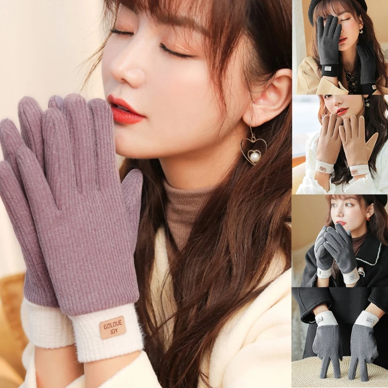 

Women Men Winter Touchscreen Gloves Cable Knit Warm Lined 5 Fingers Thick Mitts Drop shipping