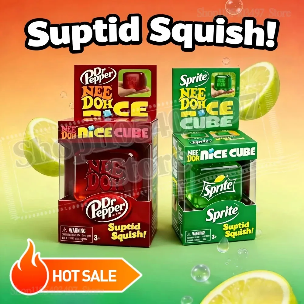 Nee Doh Nice Cube Pelota Antiestrés, Juguete Sensorial Blandito de Rebote Lento con Diseño de Dr Pepper y Sprite para Alivio de la Ansiedad
